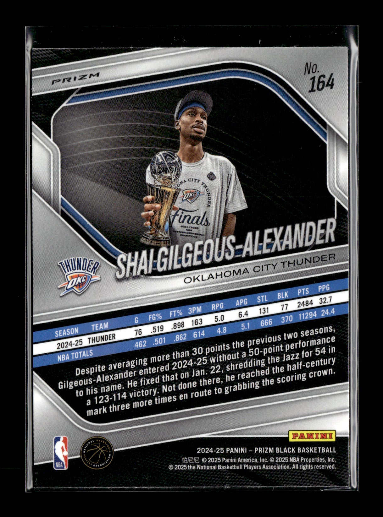 2024-25 Panini Prizm Black Shai Gilgeous-Alexander #164 Red #/299 Oklahoma City Thunder