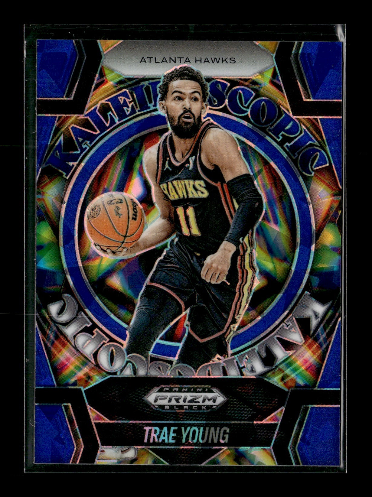 2024-25 Panini Prizm Black Trae Young #12 Kaleidoscopic Prizms Blue Ice #/125 Atlanta Hawks
