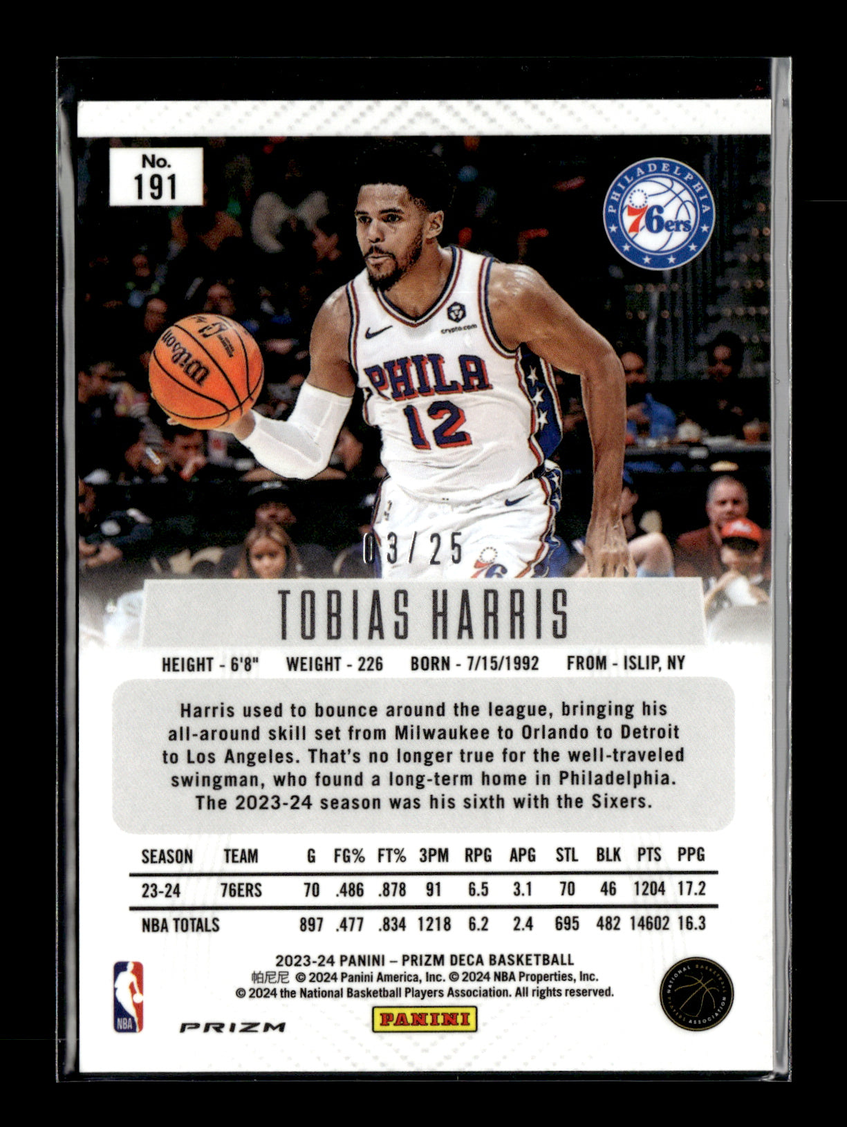 2023-24 Panini Prizm Deca Tobias Harris #191 Prizms Mojo #/25 Philadelphia 76ers