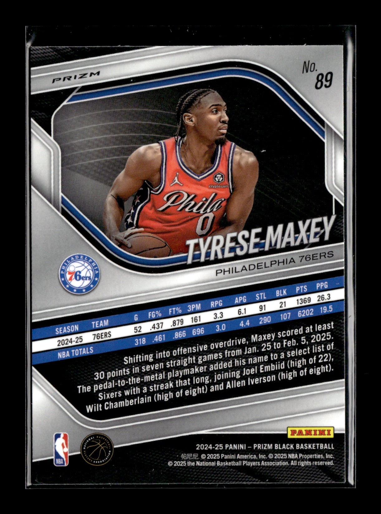 2024-25 Panini Prizm Black Tyrese Maxey #89 Ruby Wave Philadelphia 76ers
