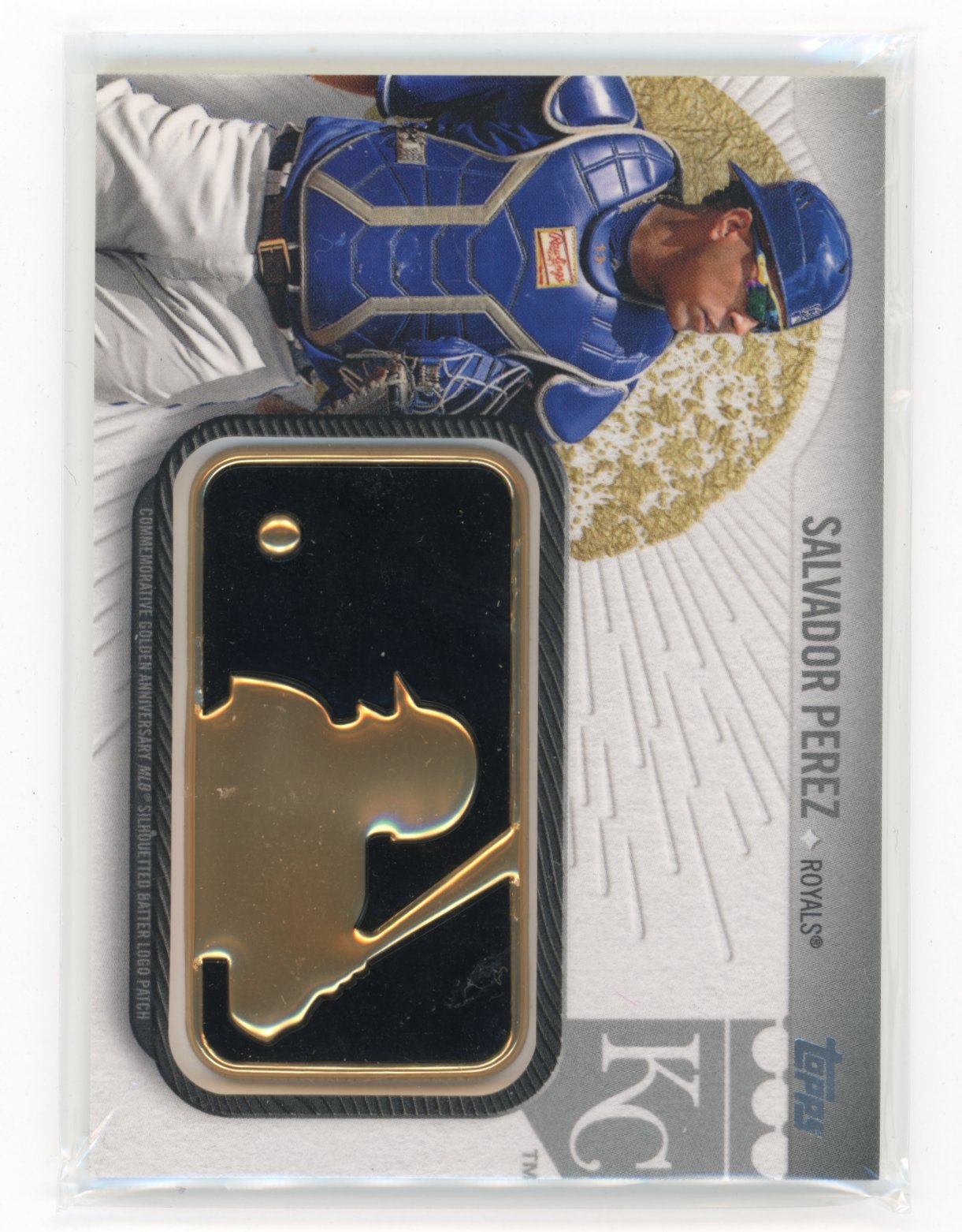 2019 Topps Salvador Perez #GAP-SP MLB Logo Golden Anniversary Manufactured Patch Kansas City Royals