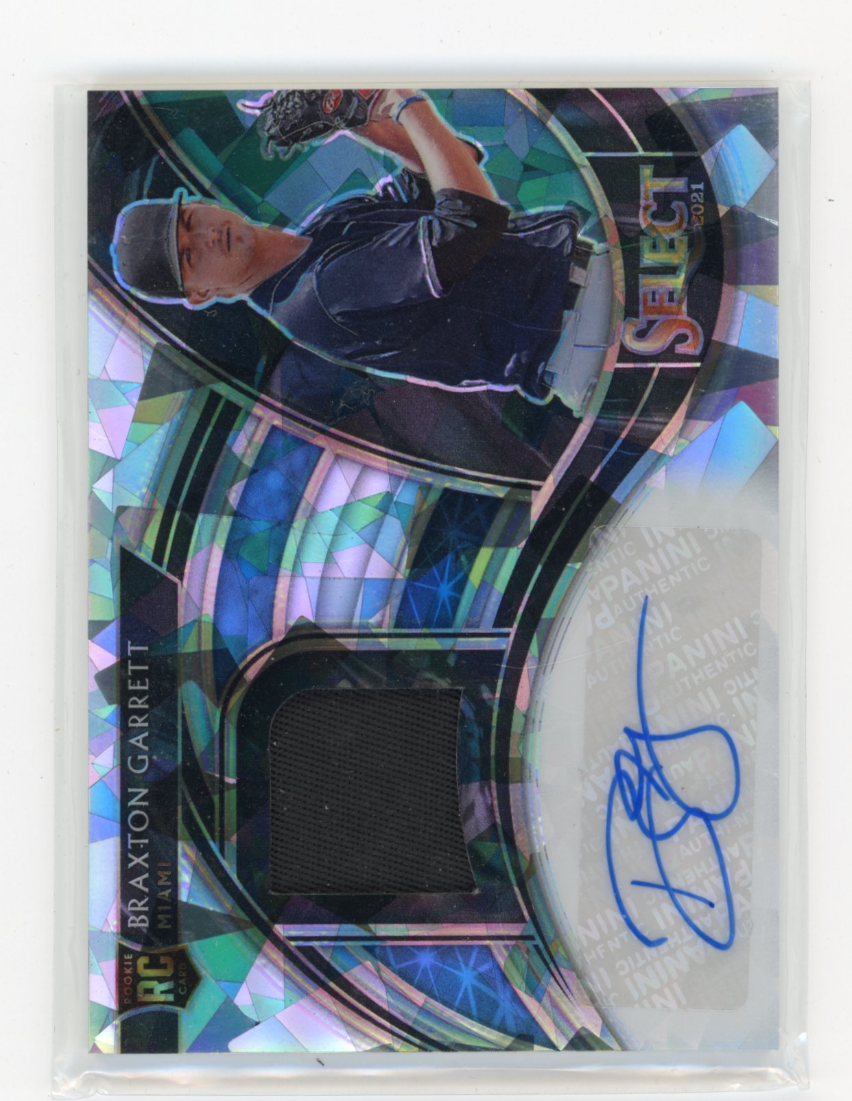 2021 Panini Select Braxton Garrett #RJA-BG Rookie Jersey Autographs Cracked Ice #/25 Miami Marlins