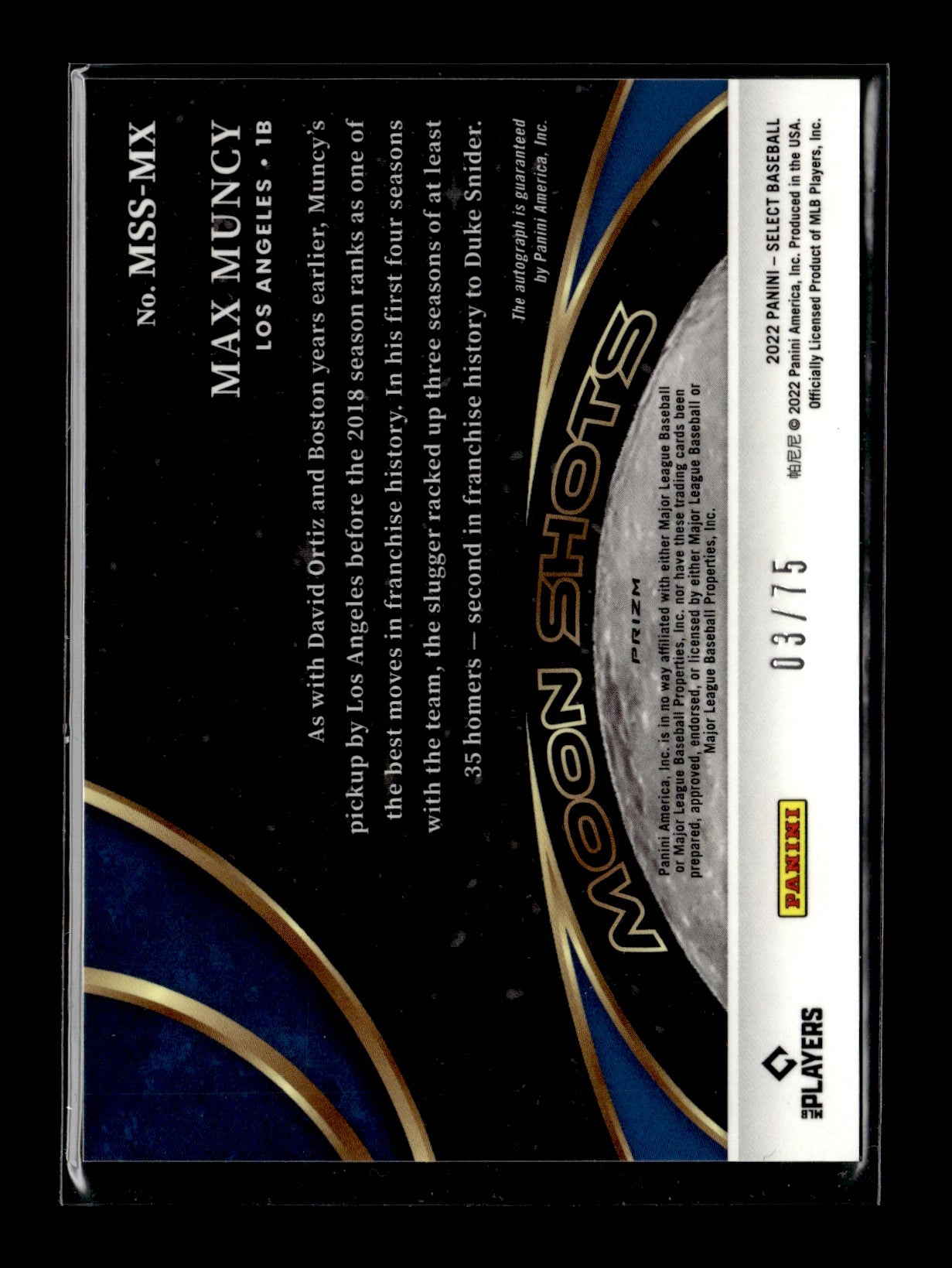 2022 Panini Select Max Muncy #MSS-MX Moon Shot Signatures Holo #/75 Los Angeles Dodgers