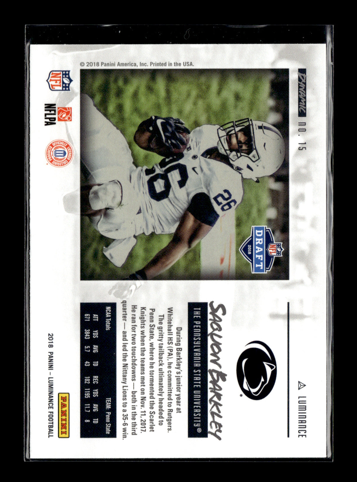 2018 Panini Luminance Saquon Barkley #15 Dynamic Penn State Nittany Lions