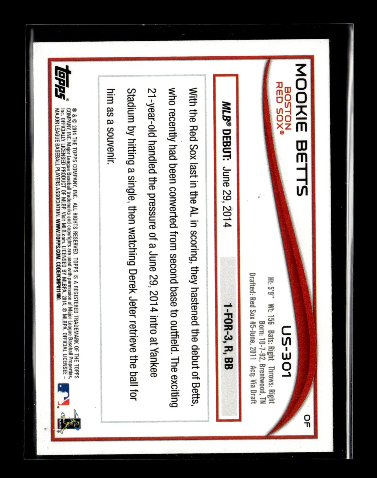 2014 Topps Update Mookie Betts #US-301 Boston Red Sox