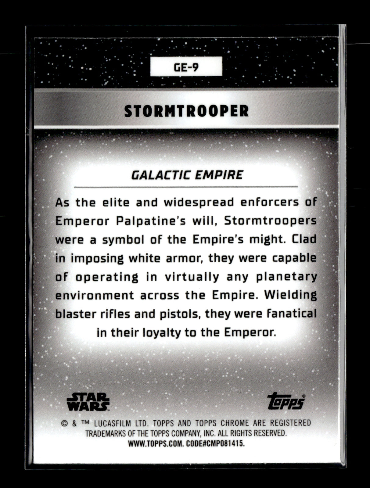 2016 Topps Star Wars Rogue One Series 1 Stormtrooper #VE-4 Villians of the Empire