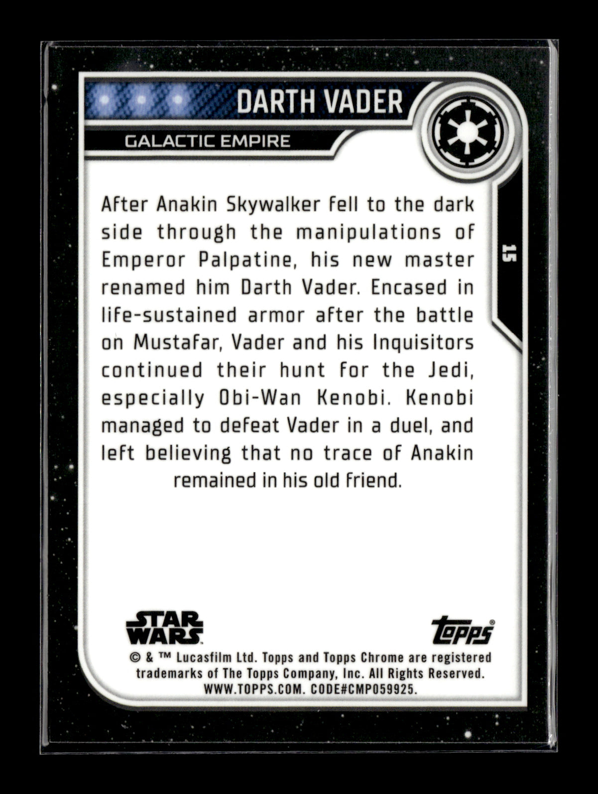 2023 Topps Chrome Star Wars Darth Vader #15