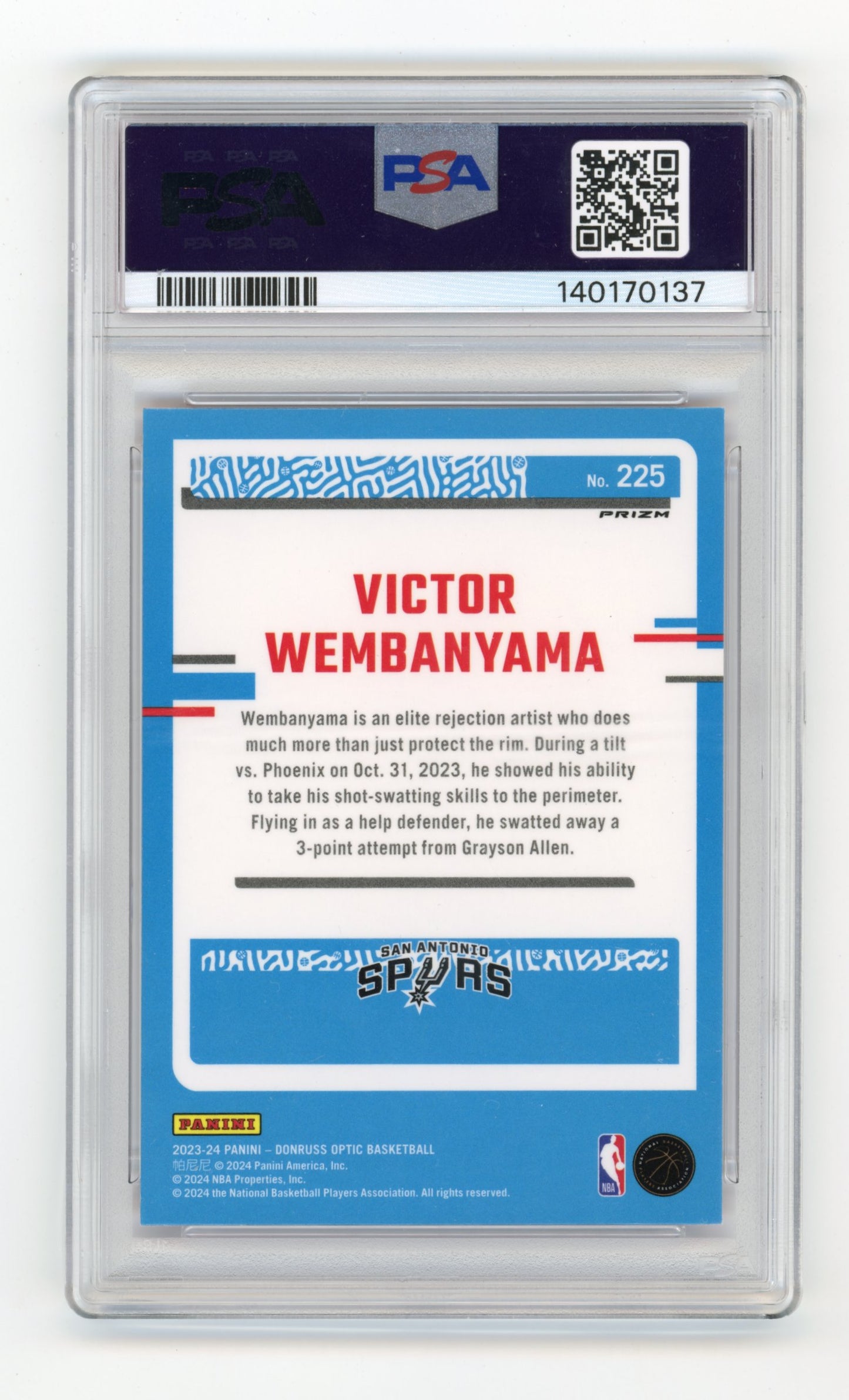 2023-24 Donruss Optic Victor Wembanyama #225 Hyper Pink San Antonio Spurs