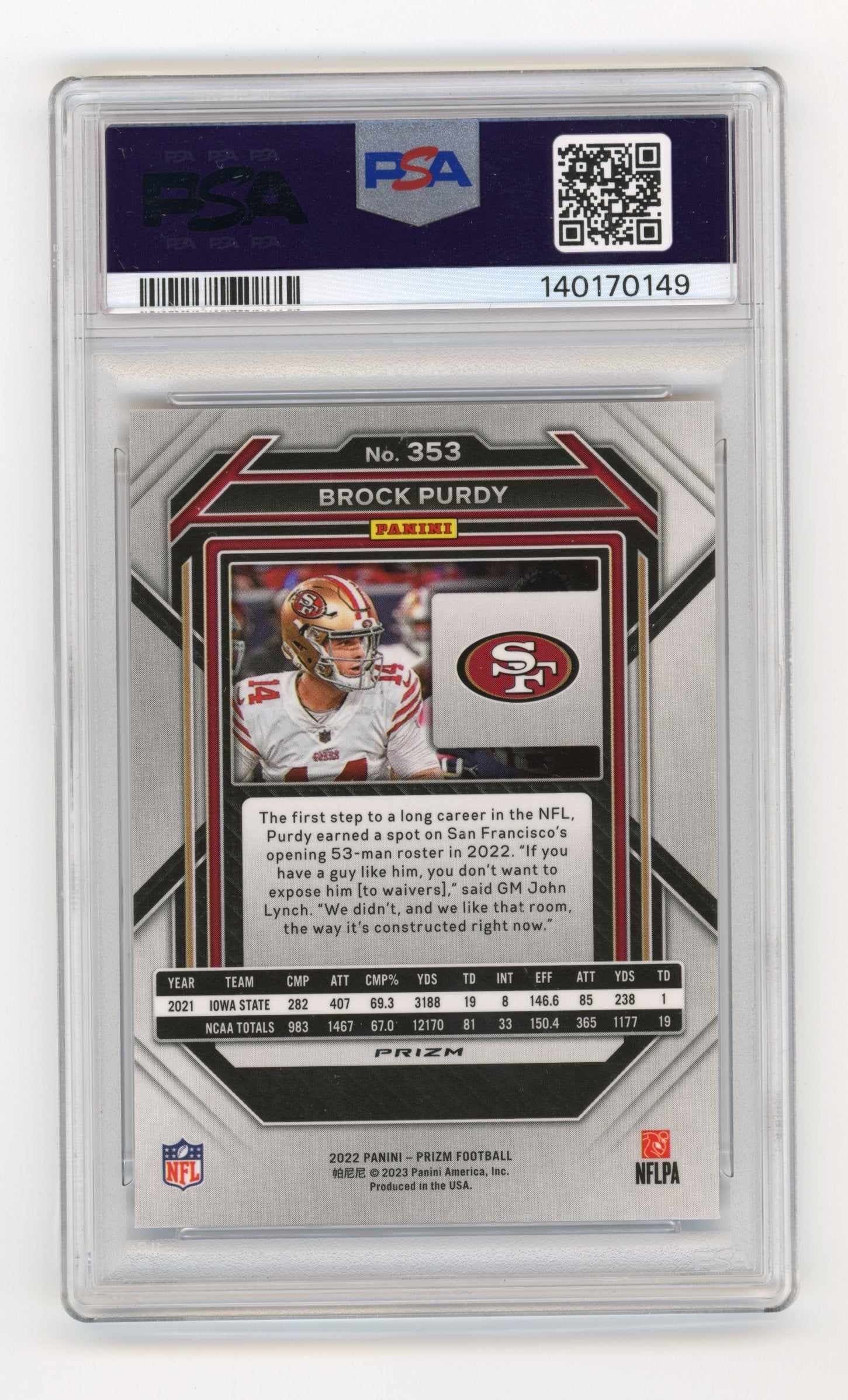 2022 Panini Prizm Brock Purdy #353 Red White and Blue San Francisco 49ers