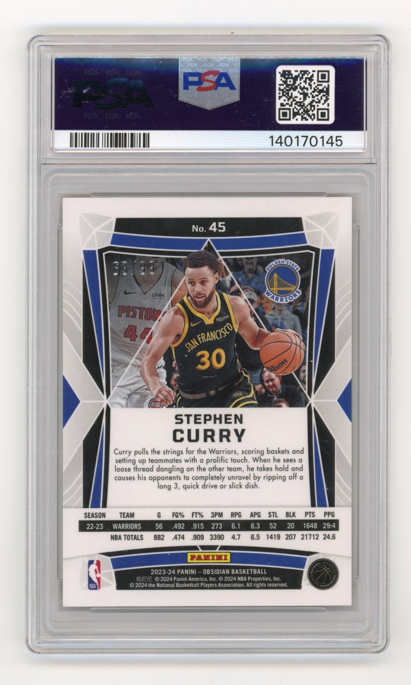 2023-24 Panini Obsidian Stephen Curry #45 Electric Etch Orange Flood #/99 Golden State Warriors
