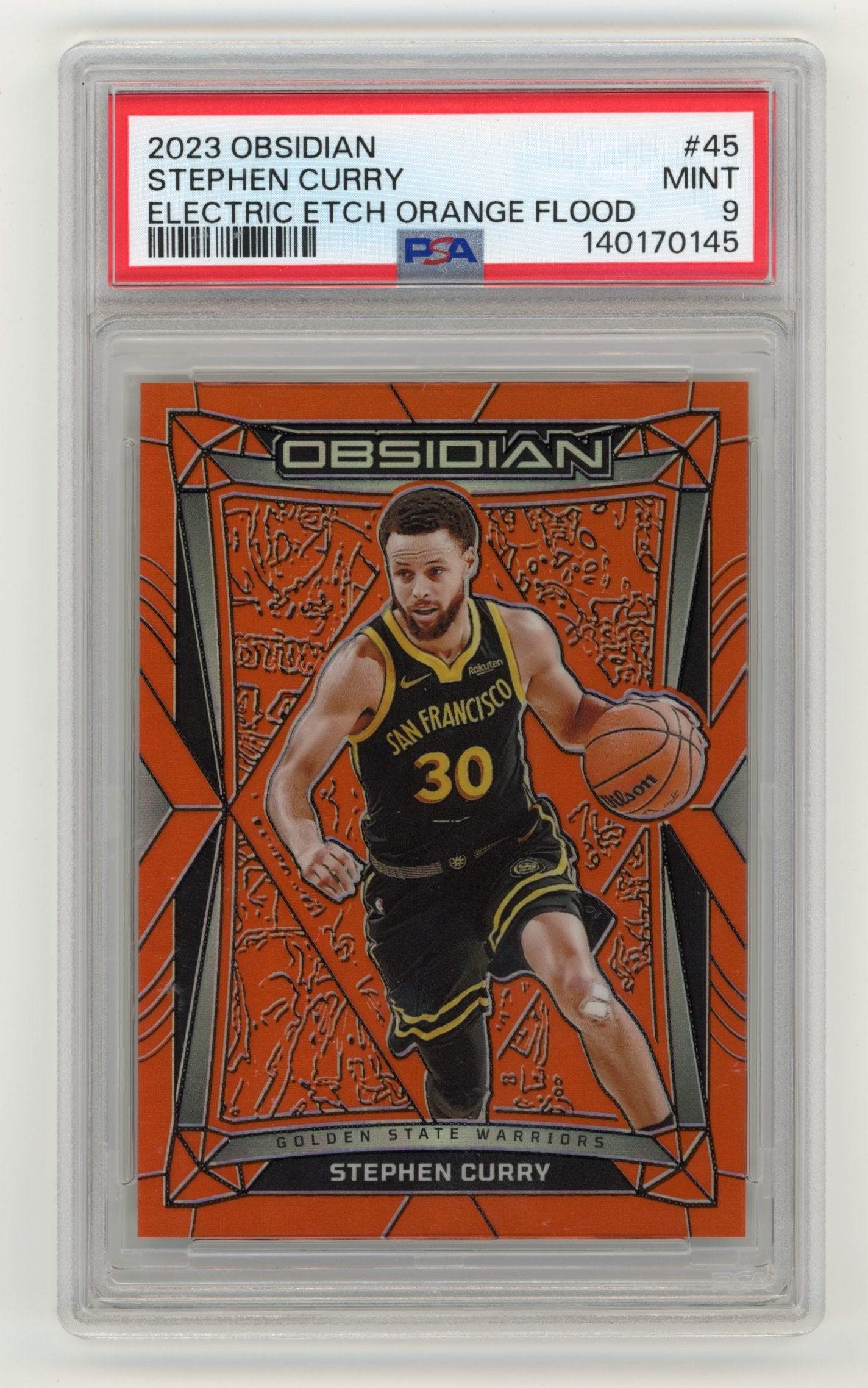 2023-24 Panini Obsidian Stephen Curry #45 Electric Etch Orange Flood #/99 Golden State Warriors