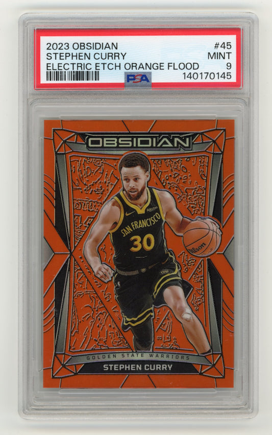 2023-24 Panini Obsidian Stephen Curry #45 Electric Etch Orange Flood #/99 Golden State Warriors
