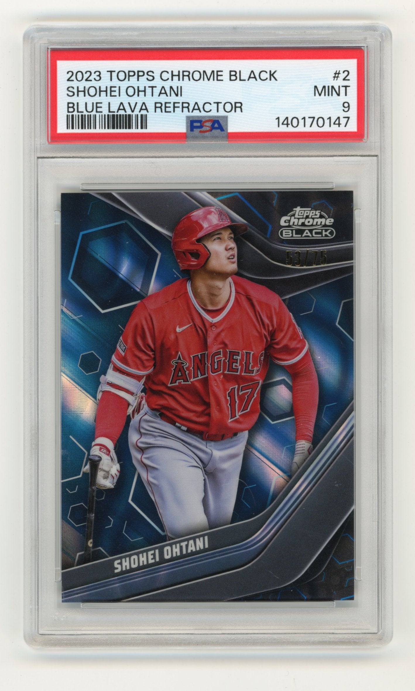 2023 Topps Chrome Black Shohei Ohtani #2 Blue Lava Refractor #/75 Los Angeles Angels