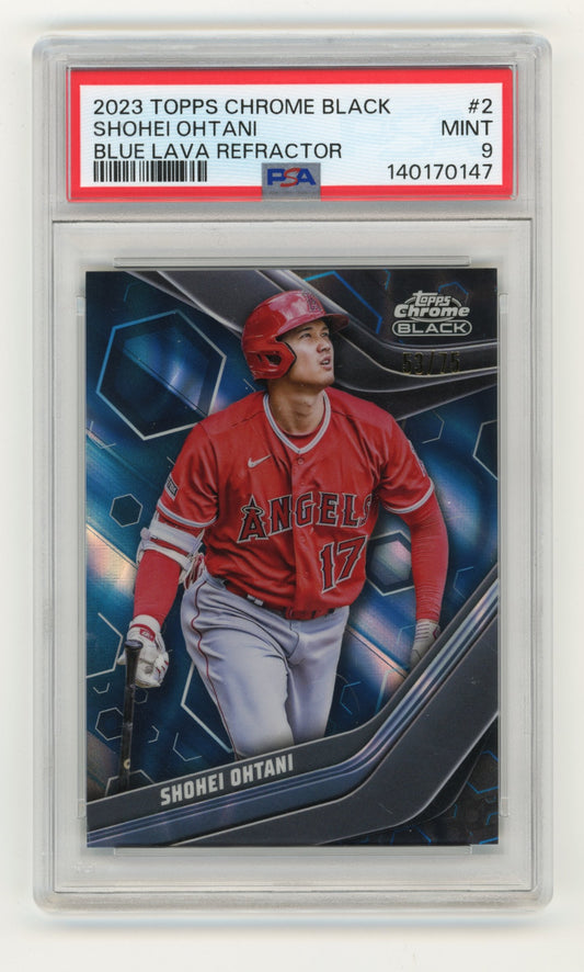 2023 Topps Chrome Black Shohei Ohtani #2 Blue Lava Refractor #/75 Los Angeles Angels