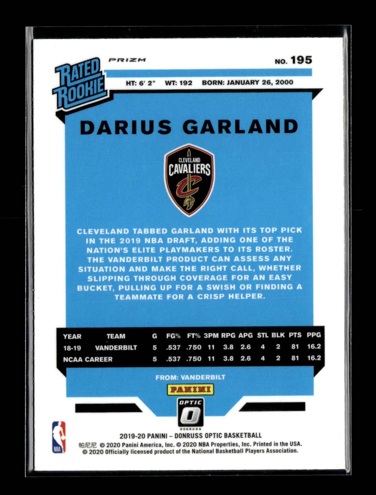 2019-20 Donruss Optic Darius Garland #195 Fanatics Factory Set (Silver Wave) Cleveland Cavaliers