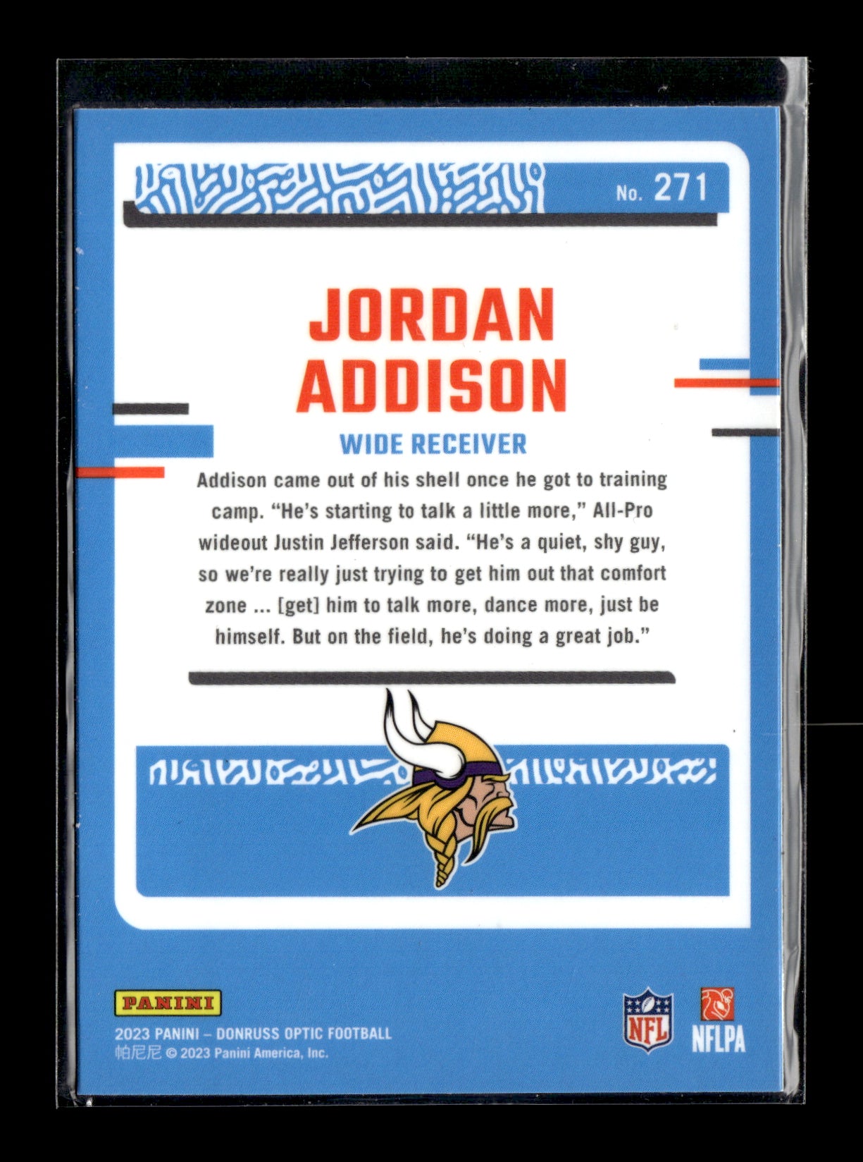2023 Donruss Optic Jordan Addison #271 Minnesota Vikings