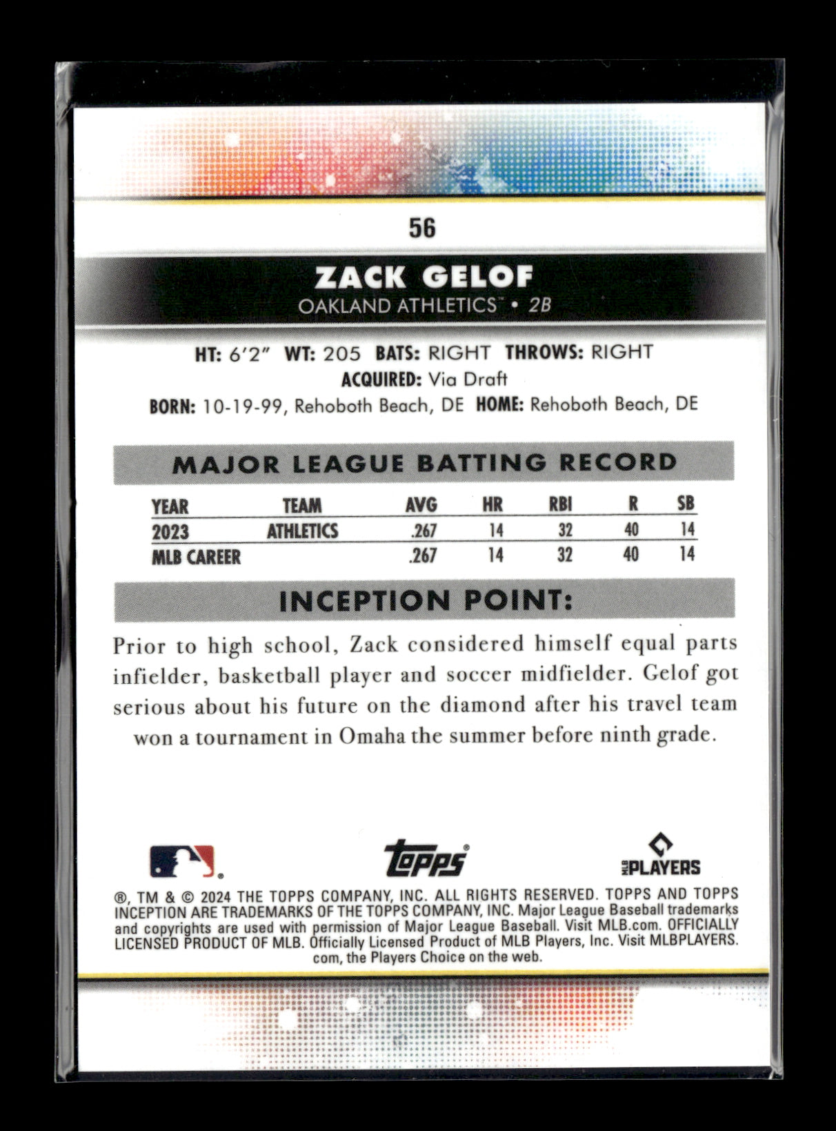 2024 Topps Inception Zack Gelof #56 Oakland Athletics