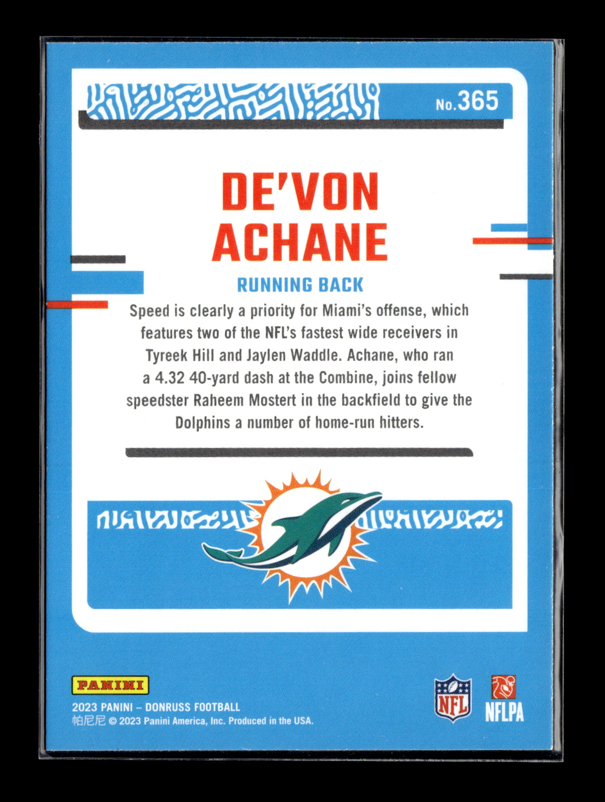 2023 Donruss De'Von Achane #365 Miami Dolphins