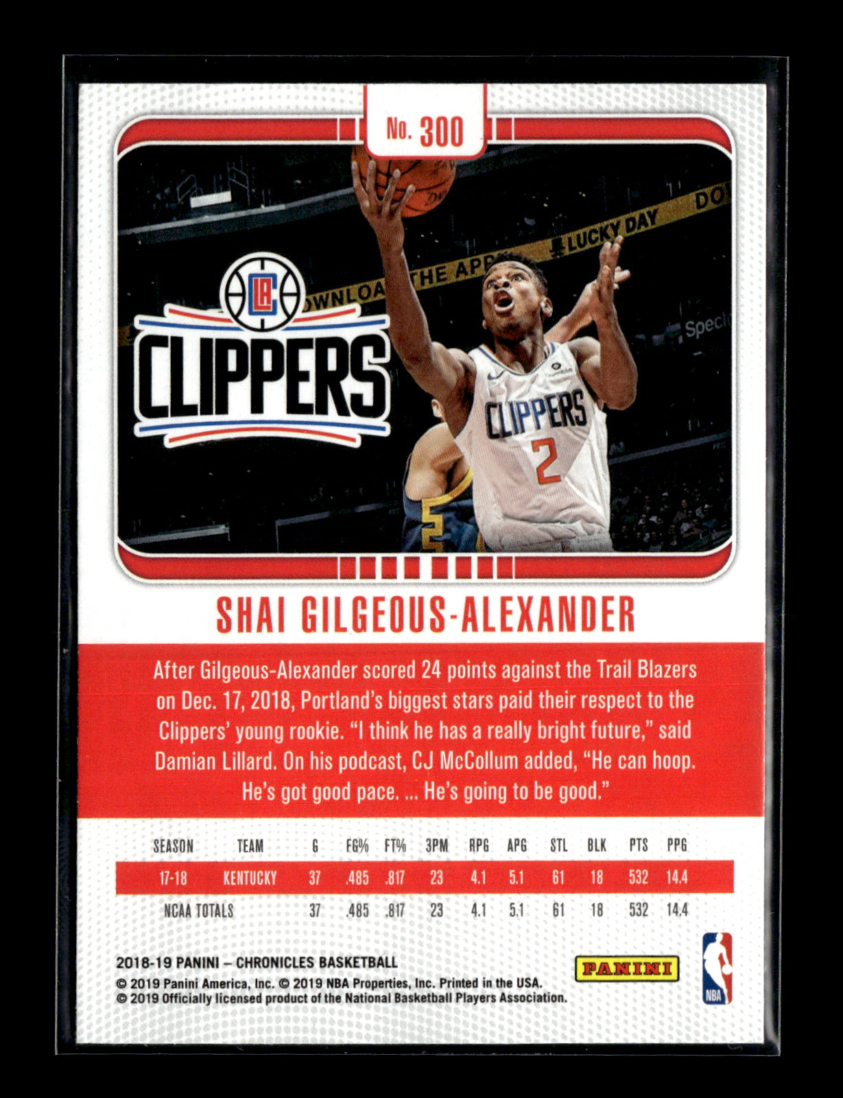2018-19 Panini Chronicles Shai Gilgeous-Alexander #300 Los Angeles Clippers