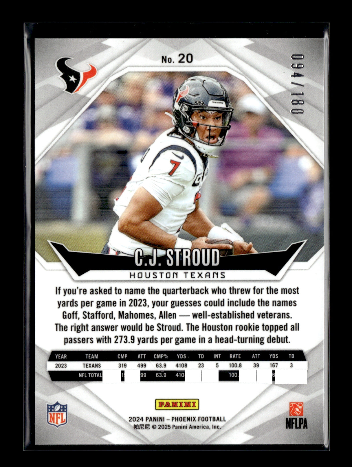 2024 Panini Phoenix C.J. Stroud #20 Stars #/180 Houston Texans