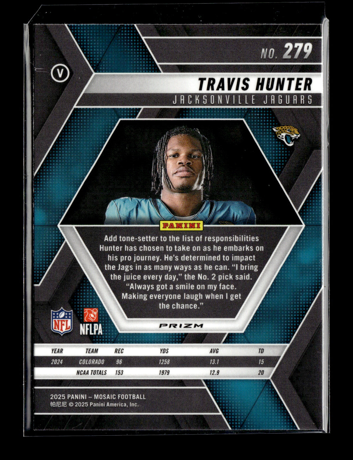 2025 Panini Mosaic Travis Hunter #279 Mosaic Reactive Purple Jacksonville Jaguars