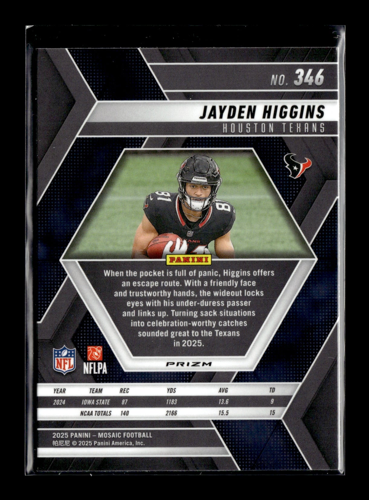 2025 Panini Mosaic Jayden Higgins #346 Mosaic Camo Pink Houston Texans