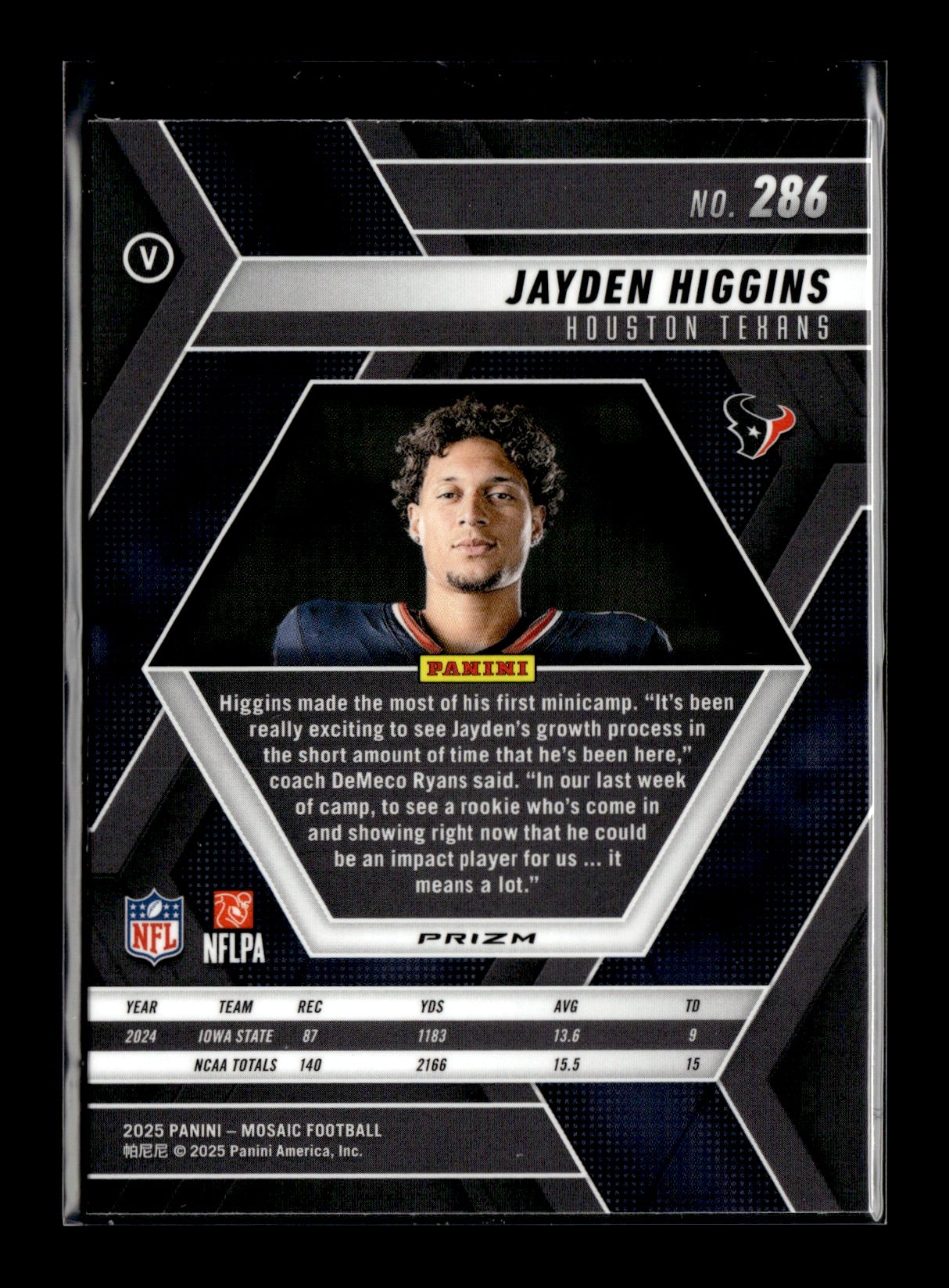 2025 Panini Mosaic Jayden Higgins #286 Mosaic Camo Pink Houston Texans