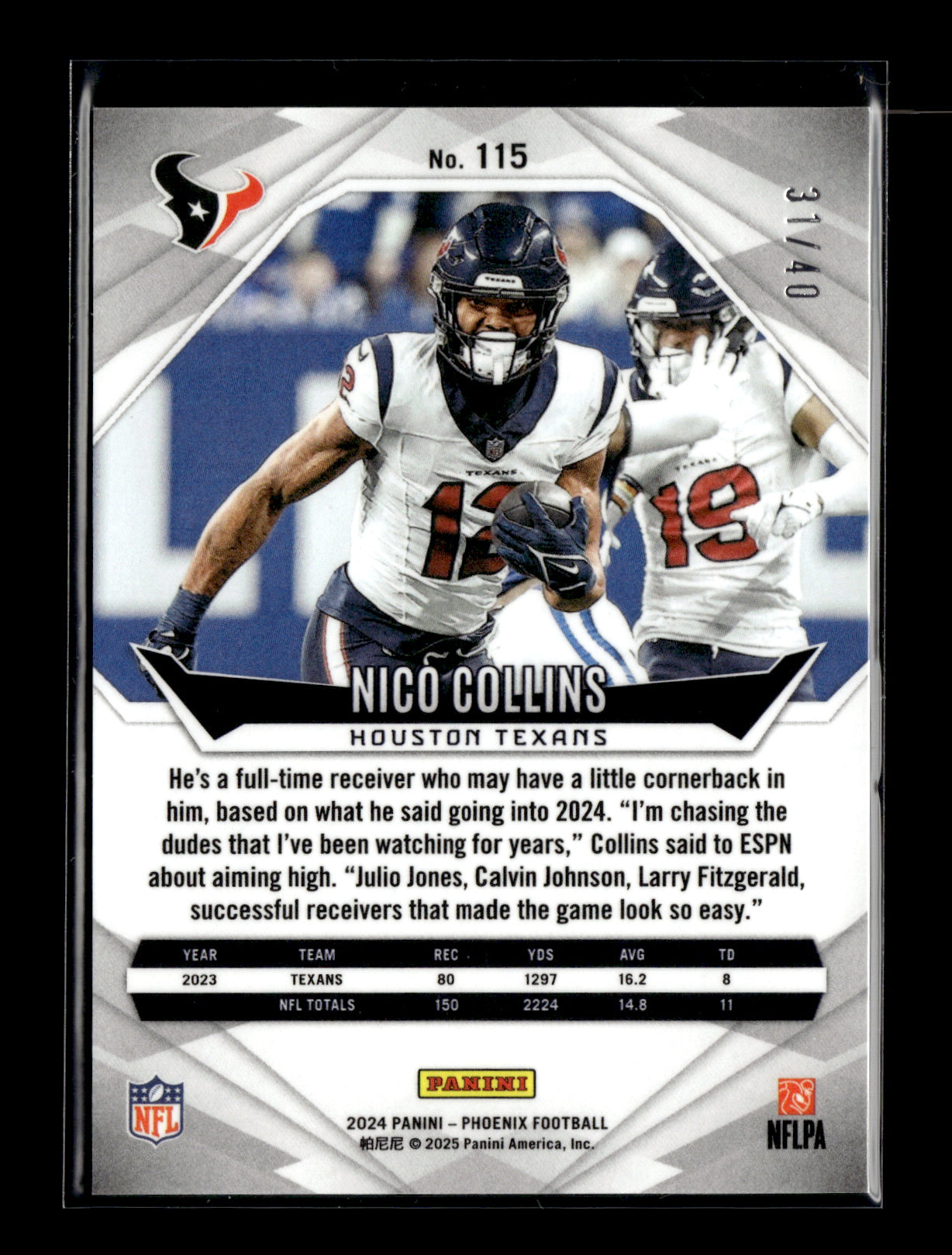 2024 Panini Phoenix Nico Collins #115 Pink #/40 Houston Texans