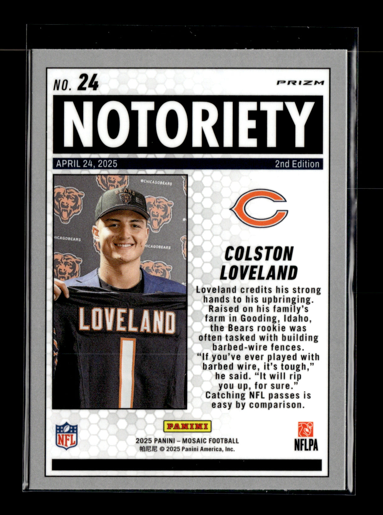 2025 Panini Mosaic Colston Loveland #24 Notoriety Mosaic Green Chicago Bears