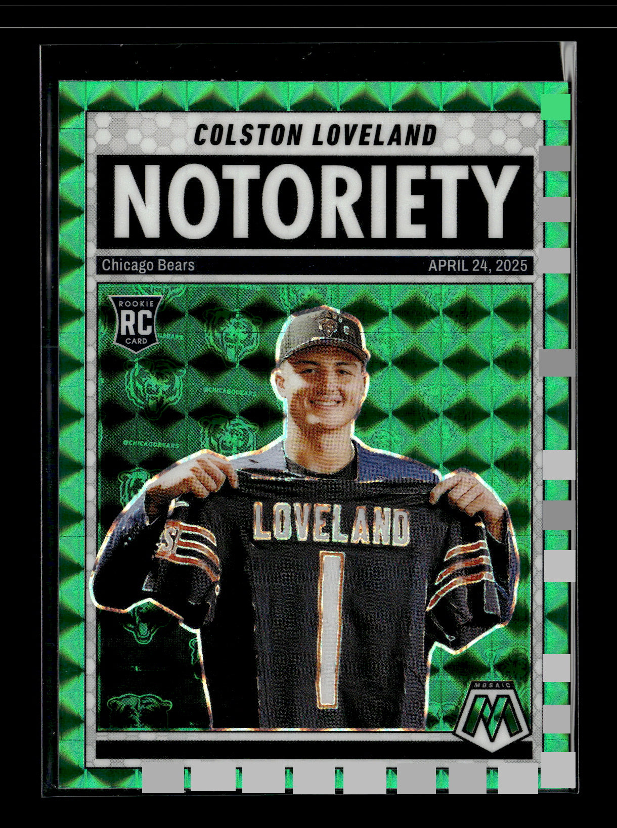 2025 Panini Mosaic Colston Loveland #24 Notoriety Mosaic Green Chicago Bears