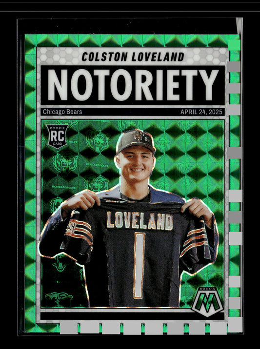 2025 Panini Mosaic Colston Loveland #24 Notoriety Mosaic Green Chicago Bears