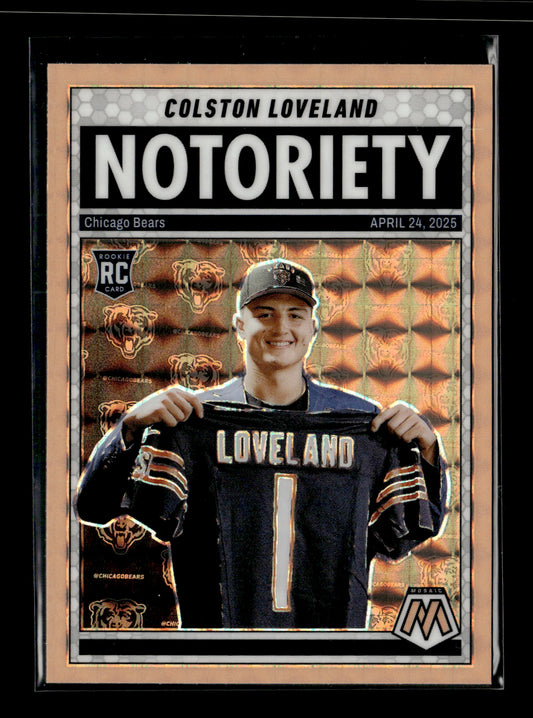 2025 Panini Mosaic Colston Loveland #24 Notoriety Mosaic Orange Fluorescent Chicago Bears