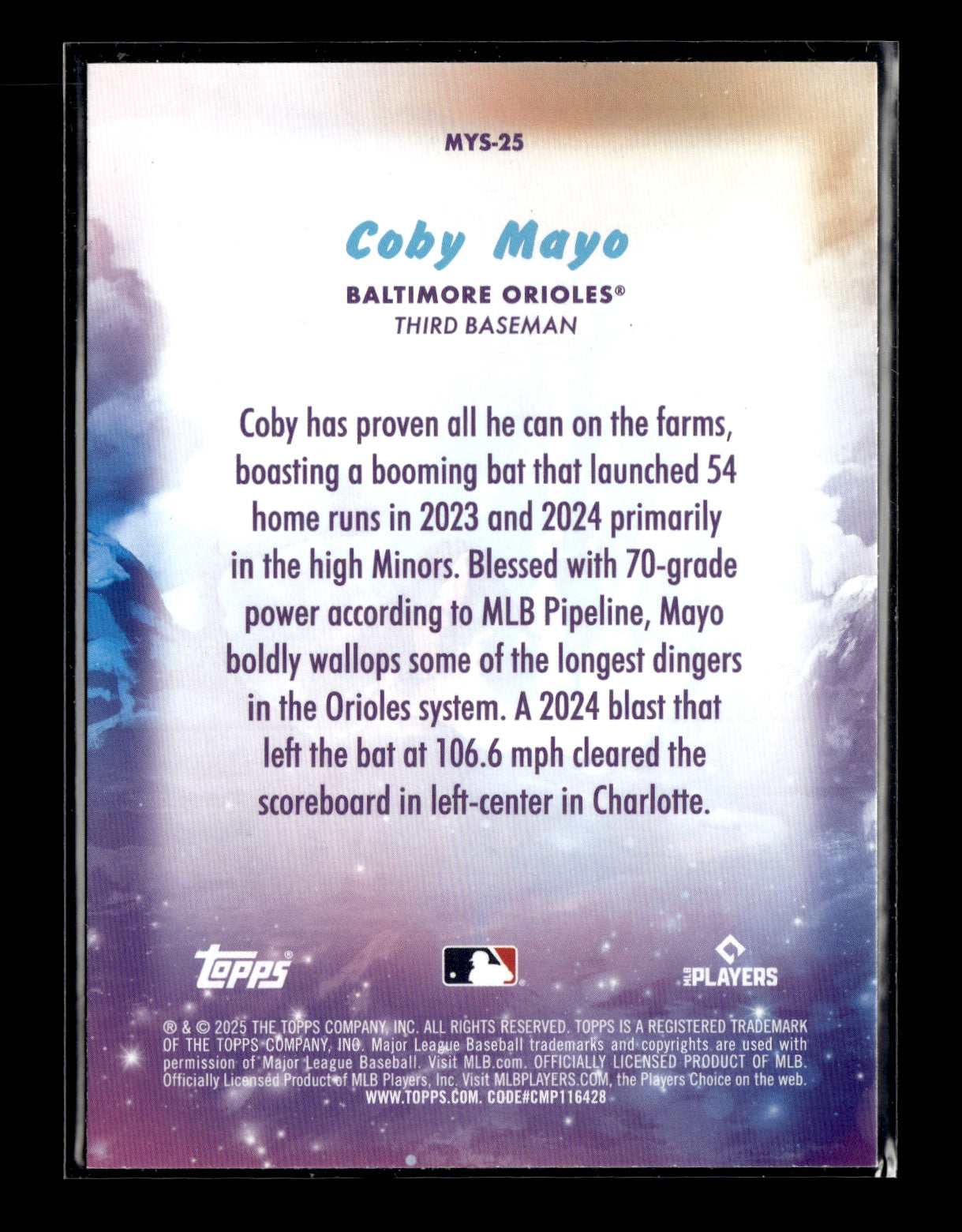 2025 Topps Update Coby Mayo #MYS-25 Mystical Baltimore Orioles