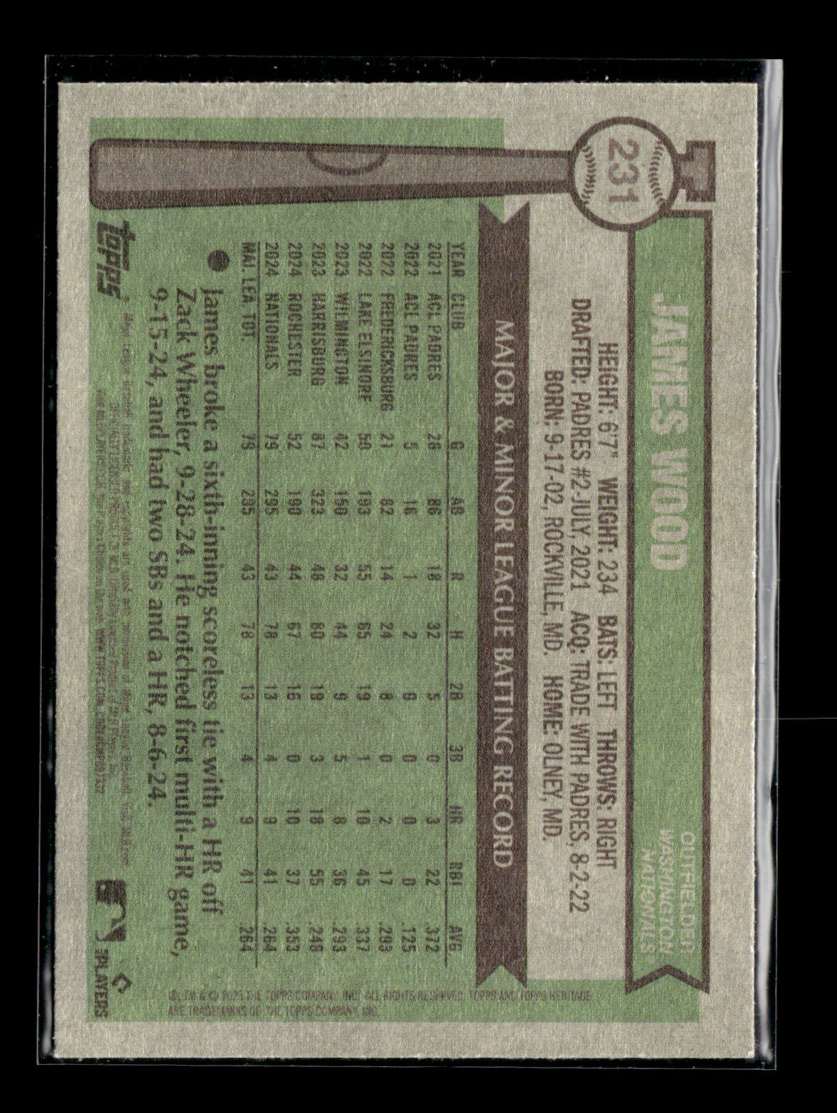 2025 Topps Heritage James Wood #231 Washington Nationals