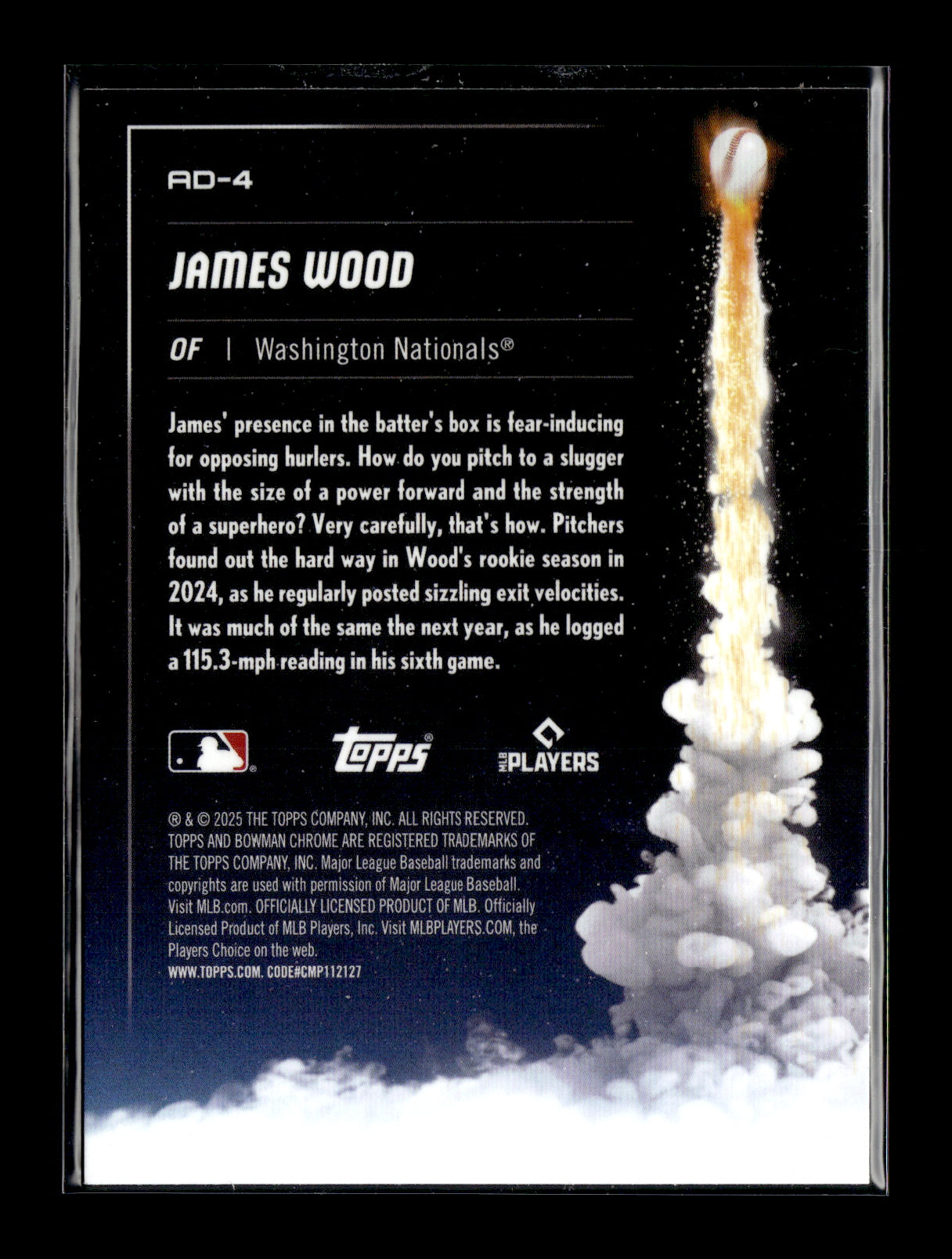 2025 Bowman Chrome James Wood #AD-4 Adios Washington Nationals