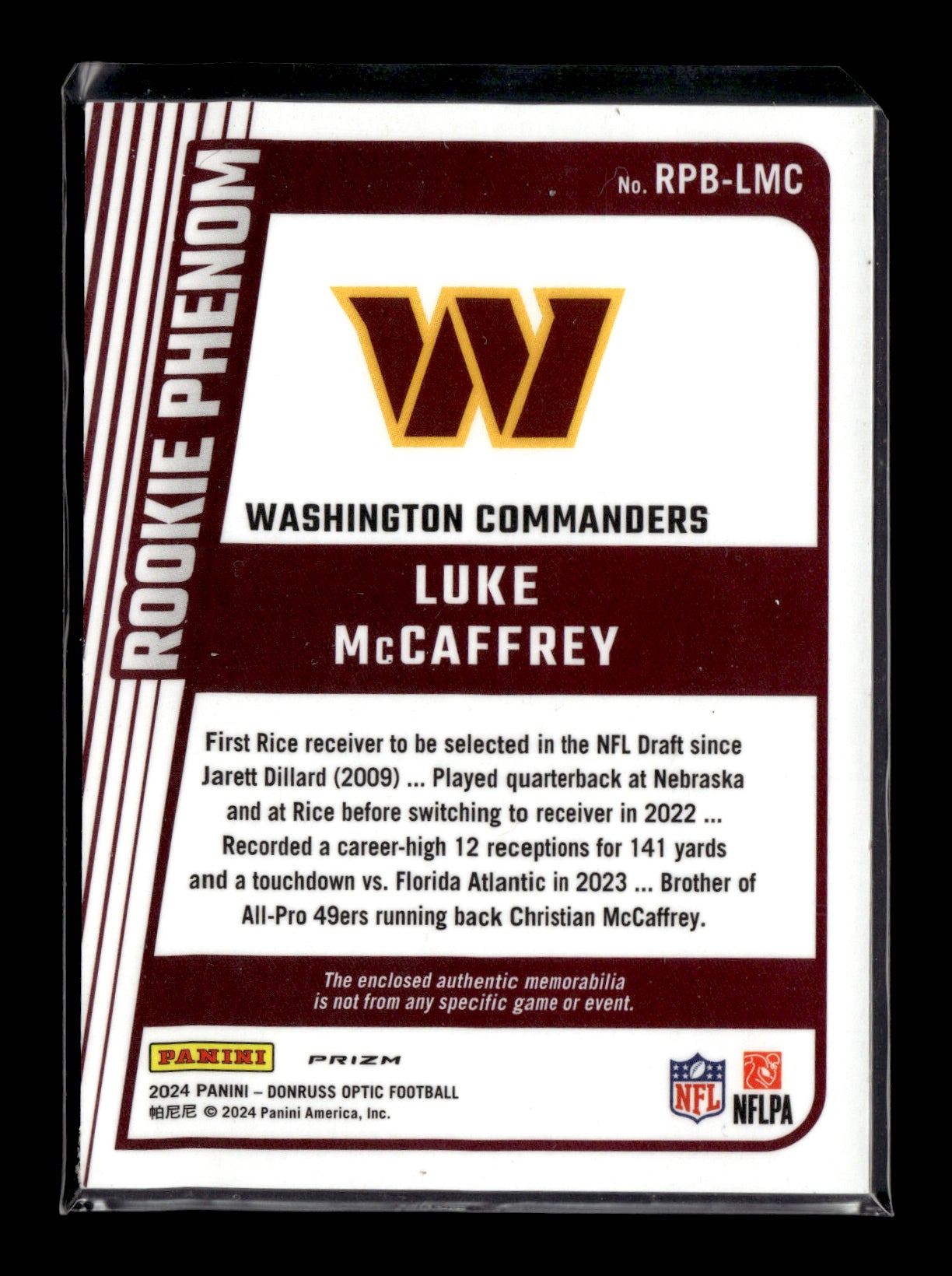 2024 Donruss Optic Luke McCaffrey #RPB-LMC Rookie Phenoms Blue Hyper Washington Commanders