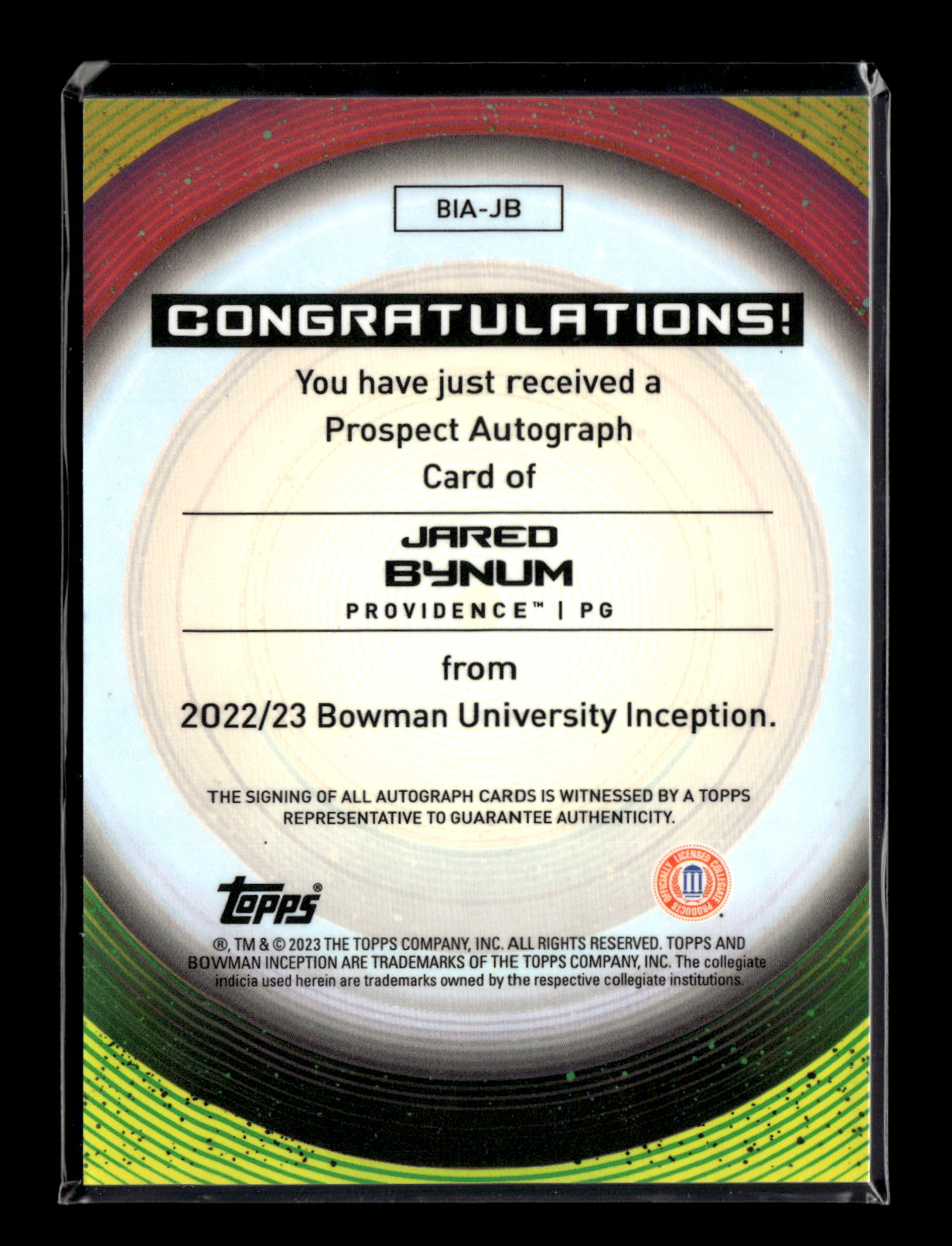 2022-23 Bowman University Inception Jared Bynum #BIA-JB Base Autographs Providence Friars