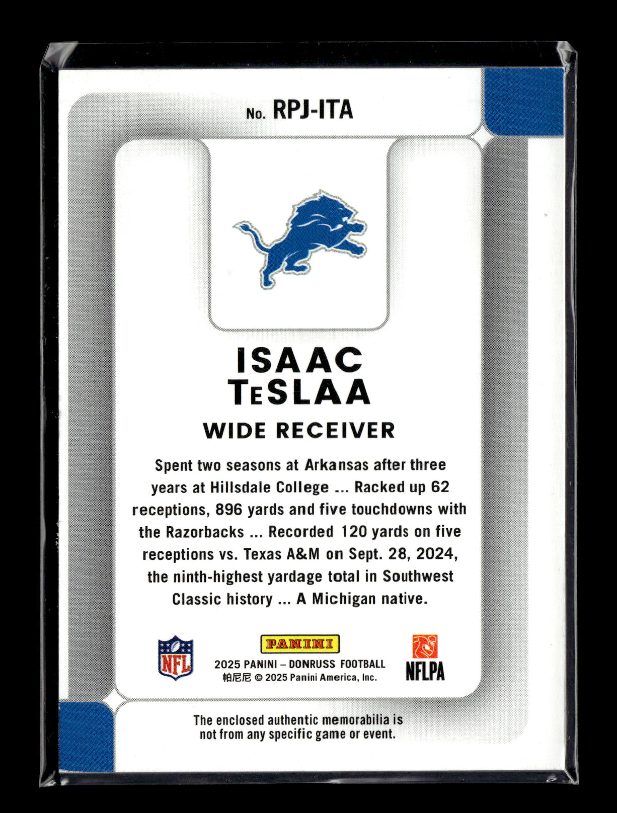 2025 Donruss Isaac TeSlaa #RPJ-ITA Rookie Phenom Jerseys Detroit Lions