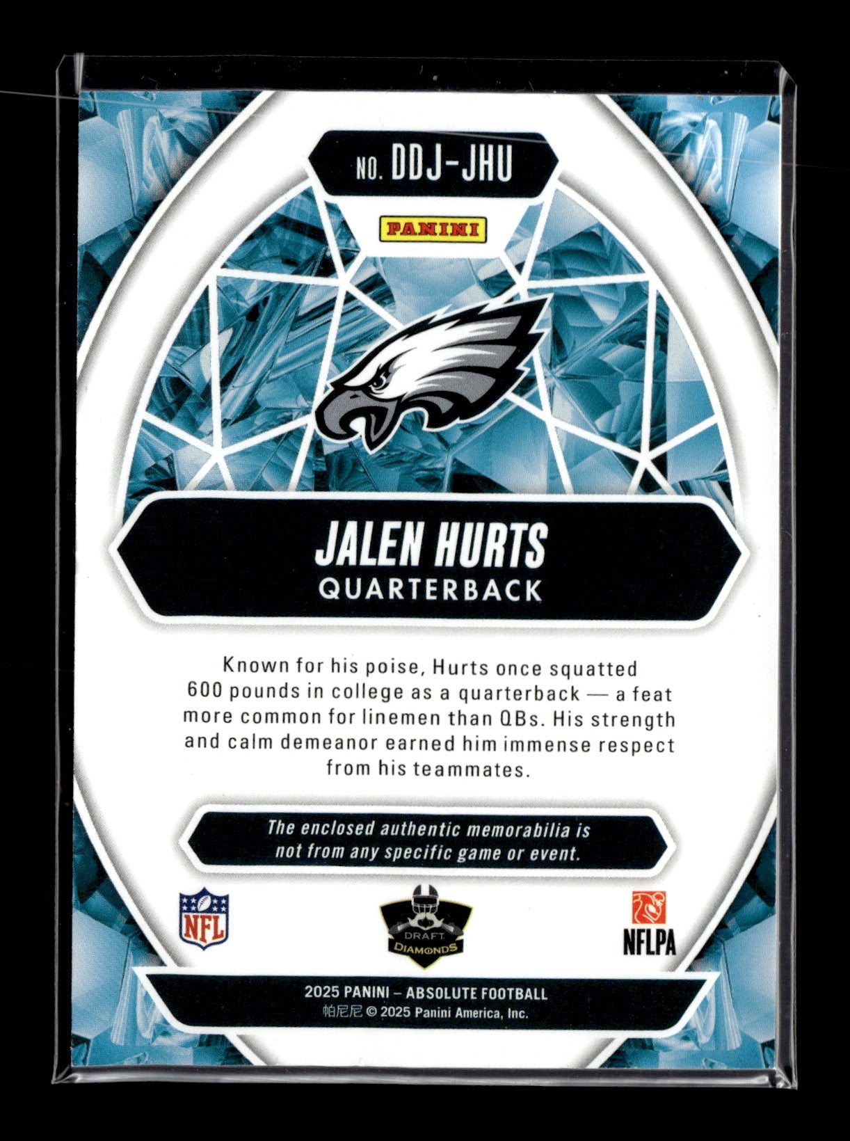 2025 Panini Absolute Jalen Hurts #DDJ-JHU Draft Diamonds Jersey Philadelphia Eagles
