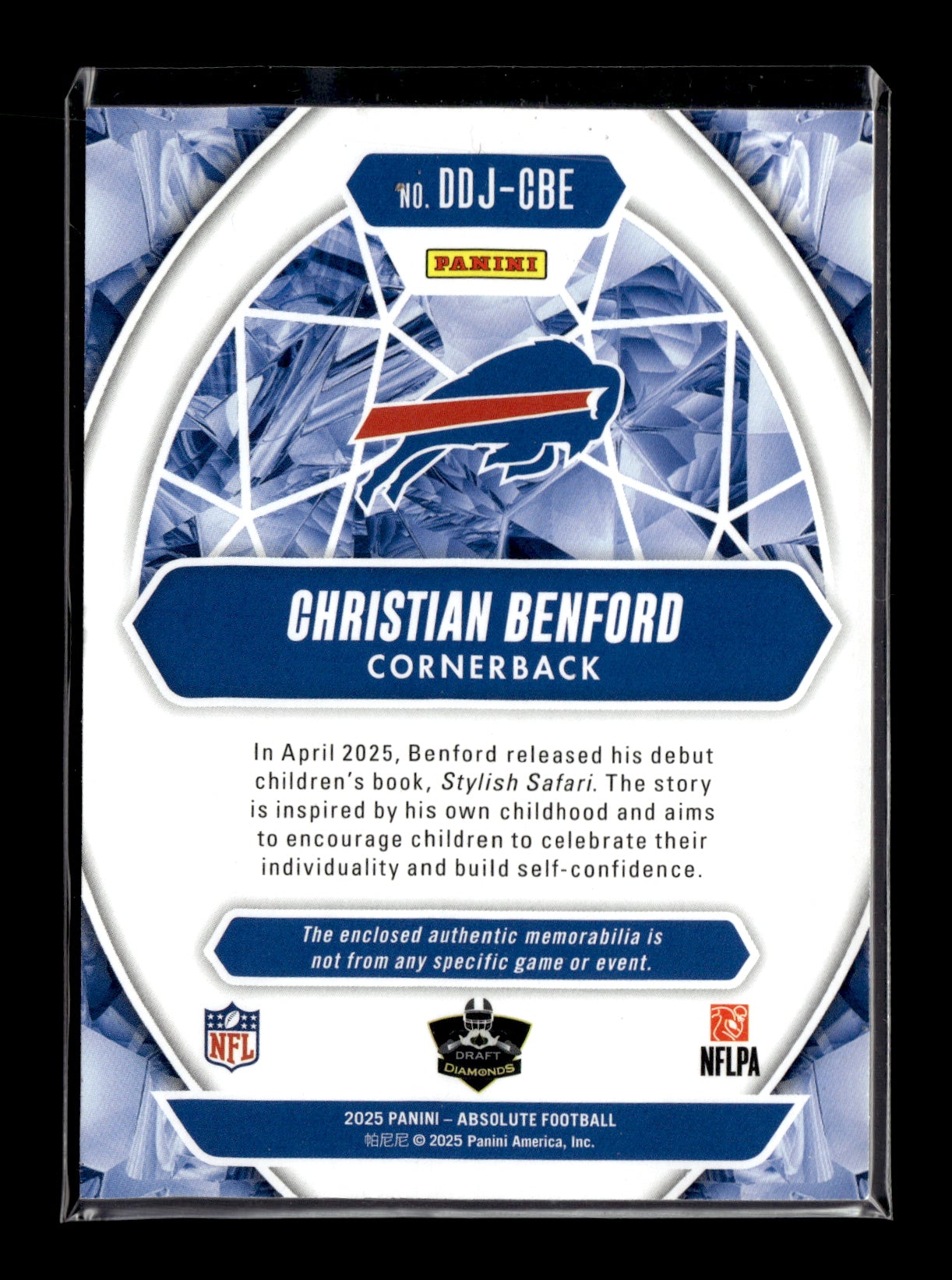 2025 Panini Absolute Christian Benford #DDJ-CBE Draft Diamonds Jersey Buffalo Bills