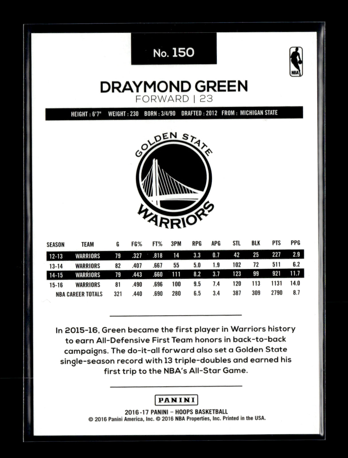 2016-17 Hoops Draymond Green #150 Silver #/99 Golden State Warriors