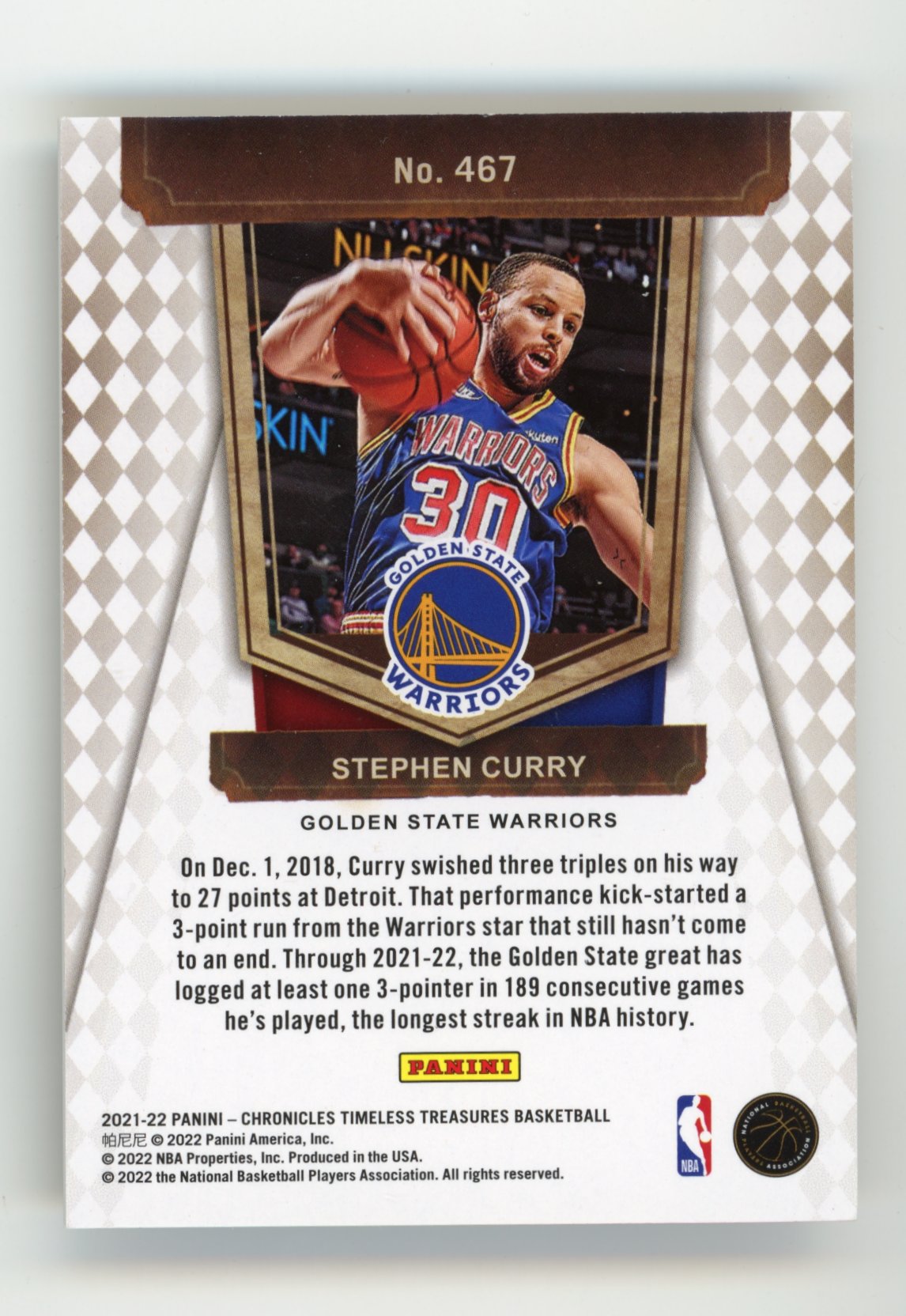 2021-22 Panini Chronicles Stephen Curry #467 #/249 Golden State Warriors