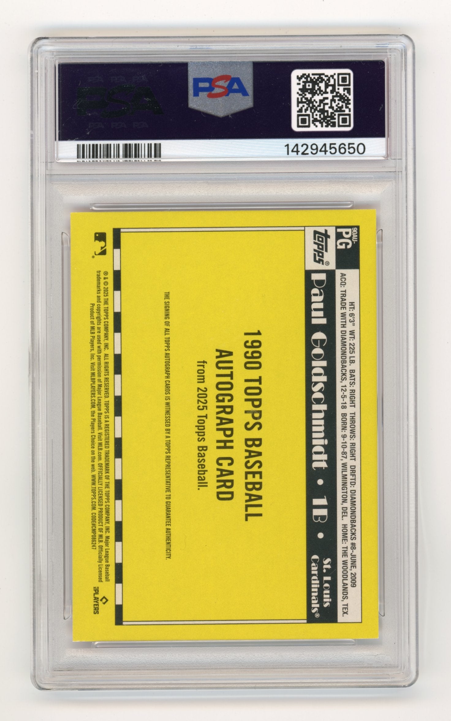 2025 Topps Paul Goldschmidt #90AU-PG 1990 Topps Baseball 35th Anniversary Autographs (Series Two) PSA 8 St. Louis Cardinals