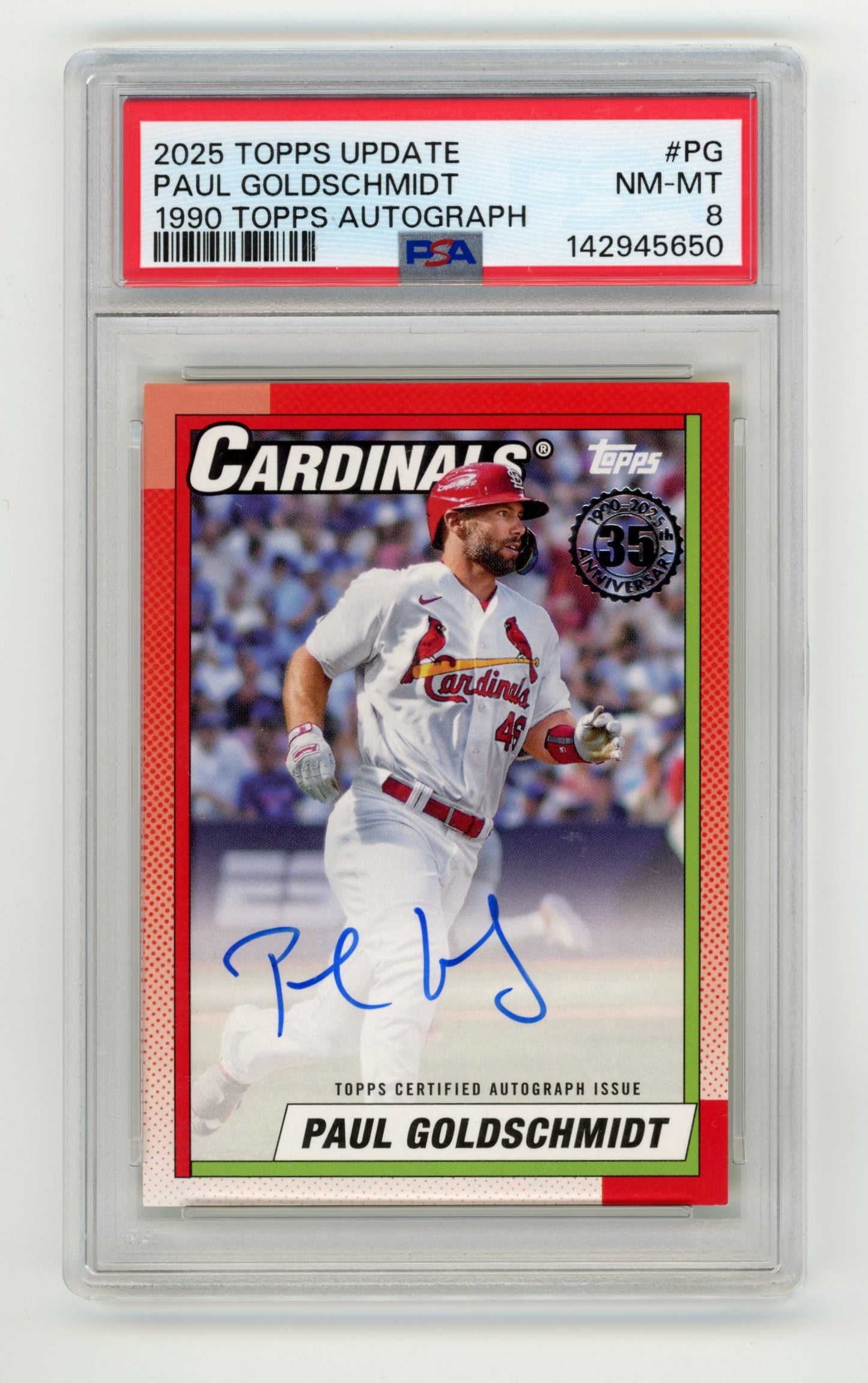 2025 Topps Paul Goldschmidt #90AU-PG 1990 Topps Baseball 35th Anniversary Autographs (Series Two) PSA 8 St. Louis Cardinals