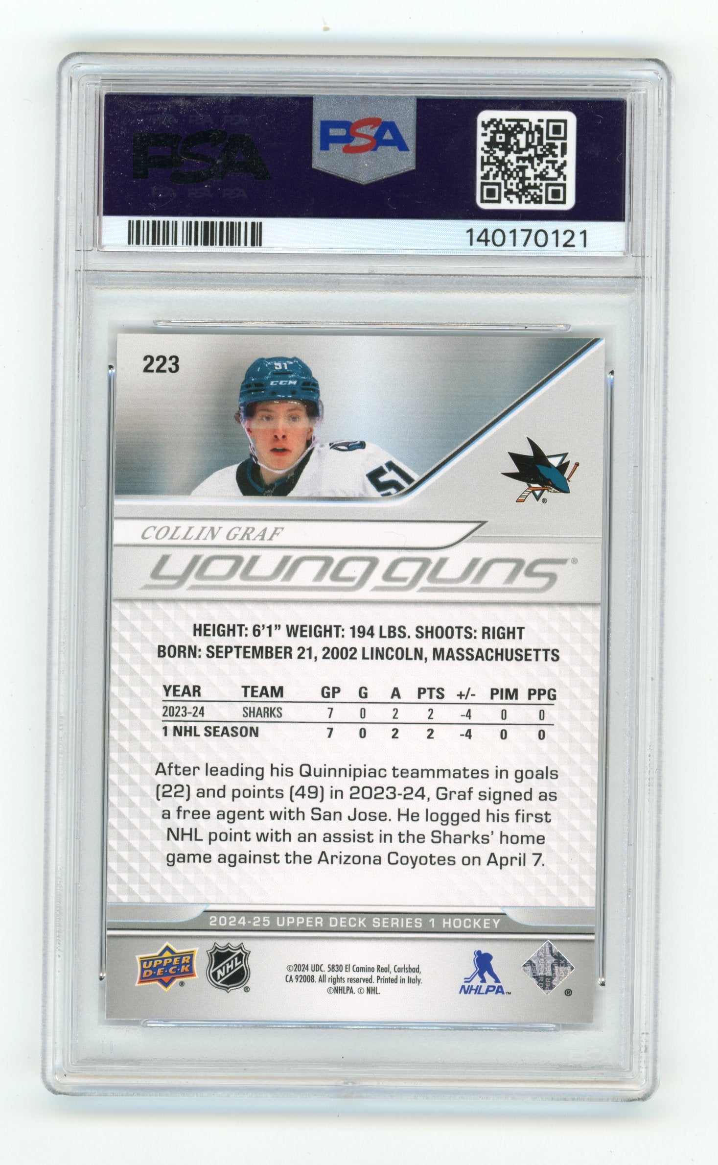 2024-25 Upper Deck Collin Graf #223 San Jose Sharks