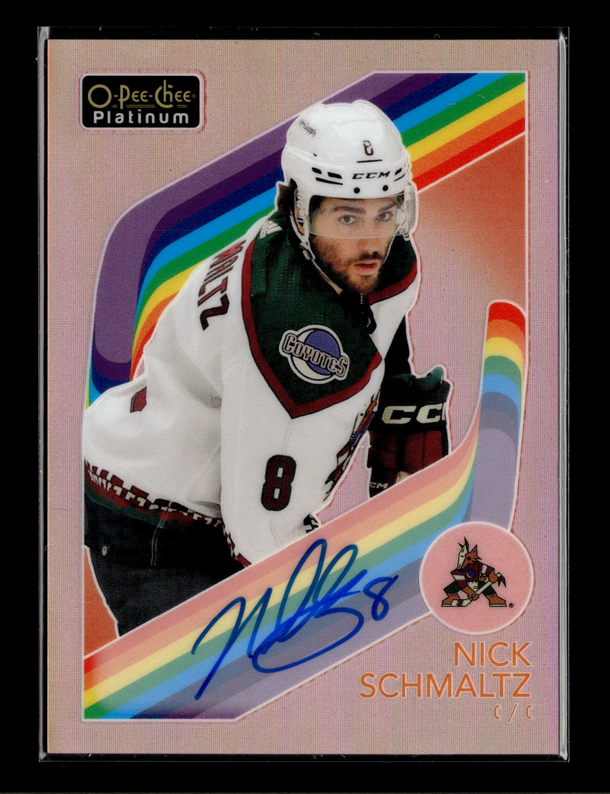 2024-25 O-Pee-Chee Platinum Nick Schmaltz #R-28 2023-24 O-Pee-Chee Platinum Update I: Retro Red Rainbow Autos Arizona Coyotes