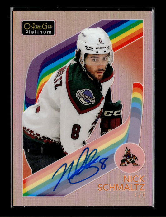 2024-25 O-Pee-Chee Platinum Nick Schmaltz #R-28 2023-24 O-Pee-Chee Platinum Update I: Retro Red Rainbow Autos Arizona Coyotes