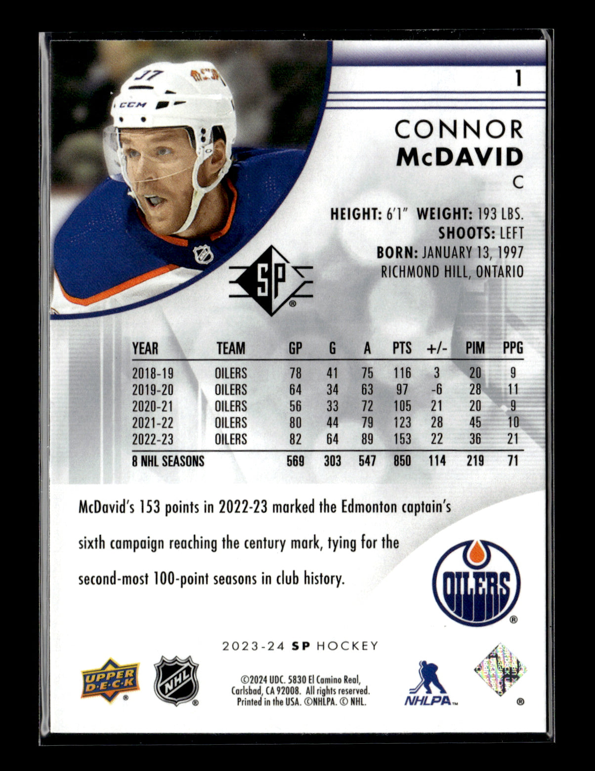 2023-24 SP Connor McDavid #1 Edmonton Oilers