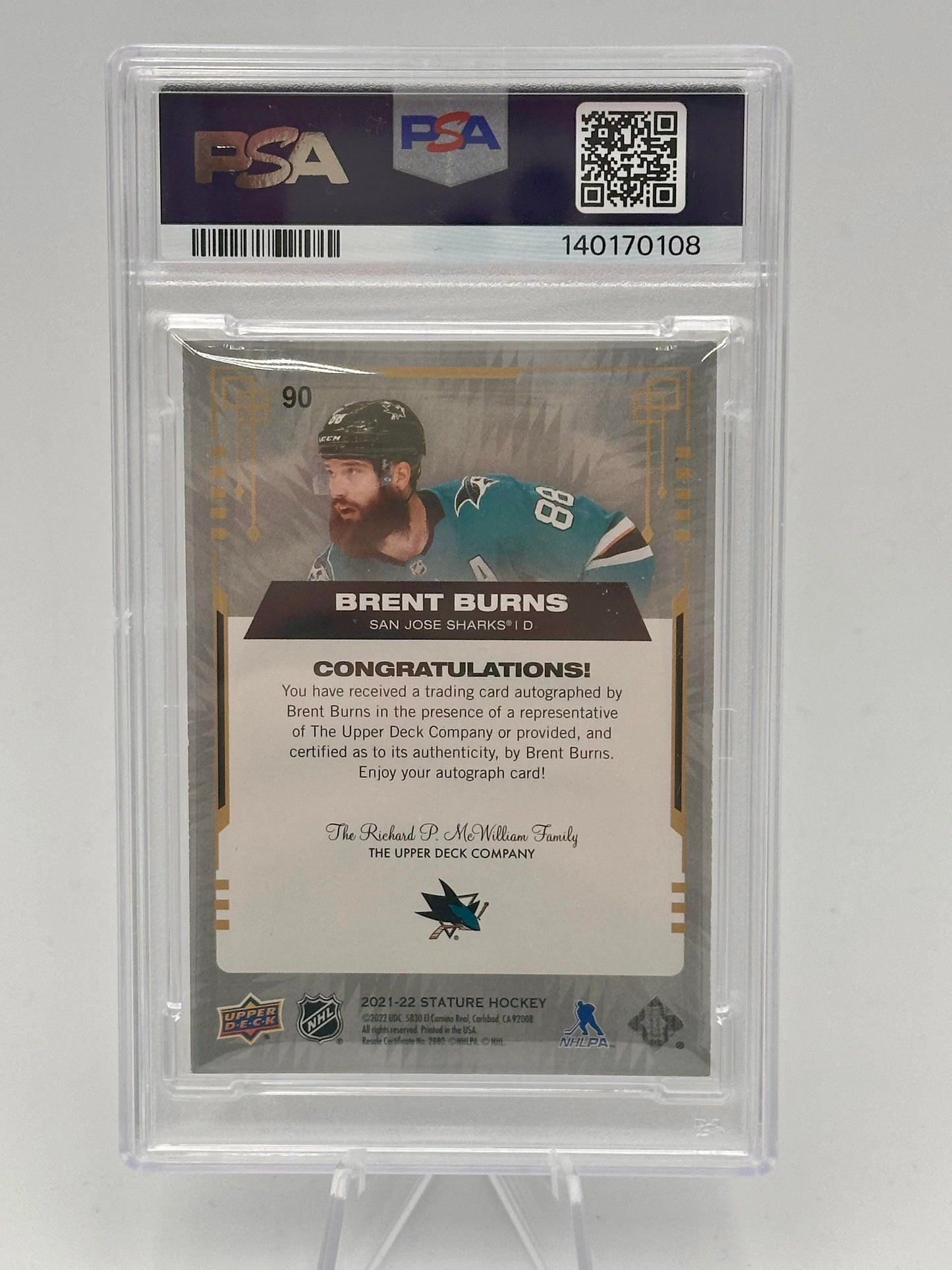 2021-22 Upper Deck Stature Brent Burns #90 Autographs San Jose Sharks