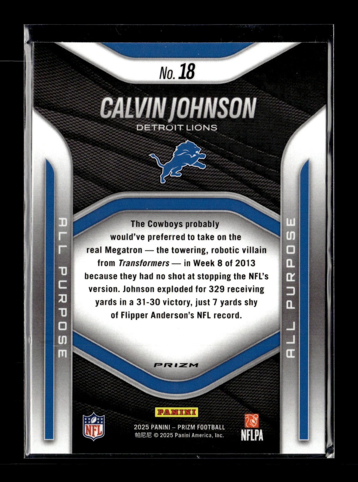 2025 Panini Prizm Calvin Johnson #18 All Purpose Prizms Detroit Lions